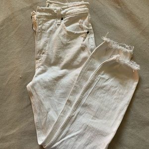 A&F The skinny High Rise distressed white jeans